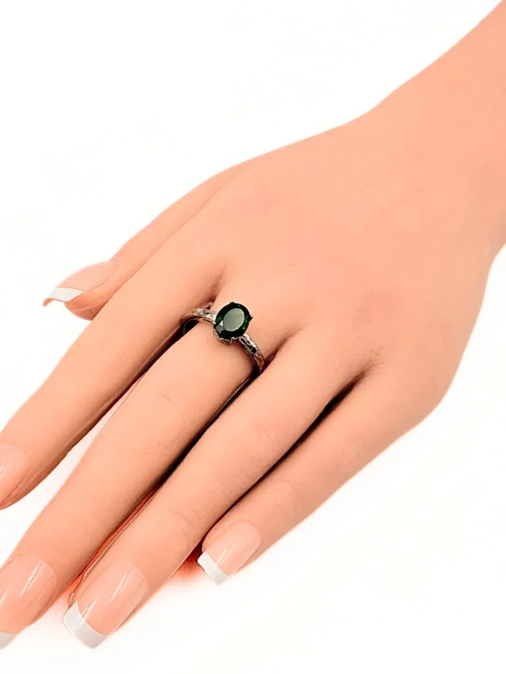 Contemporary Marked TE Sterling Silver Green Tourmaline Solitaire Ring Sz 10
